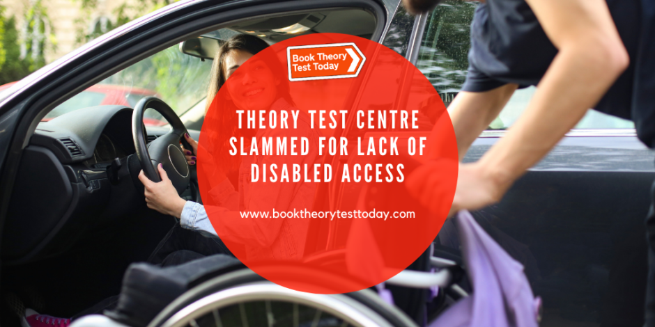 Disabled driver on way to a theory test centre.